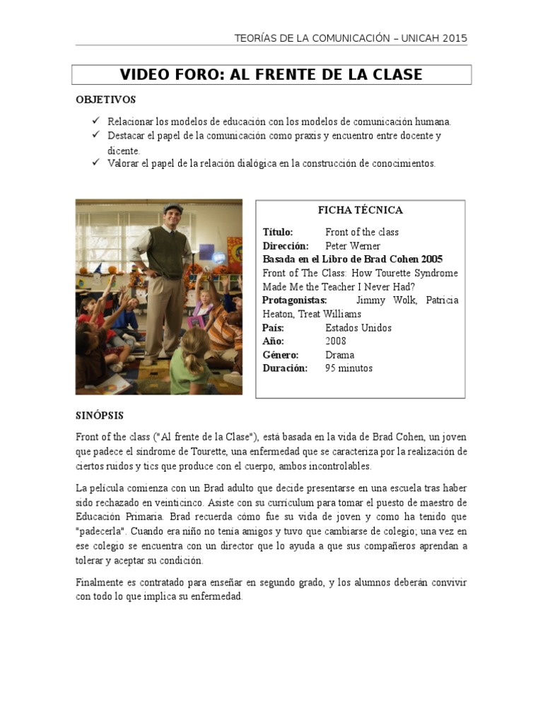 Guía para Analizar Película Al Frente de La Clase Educación