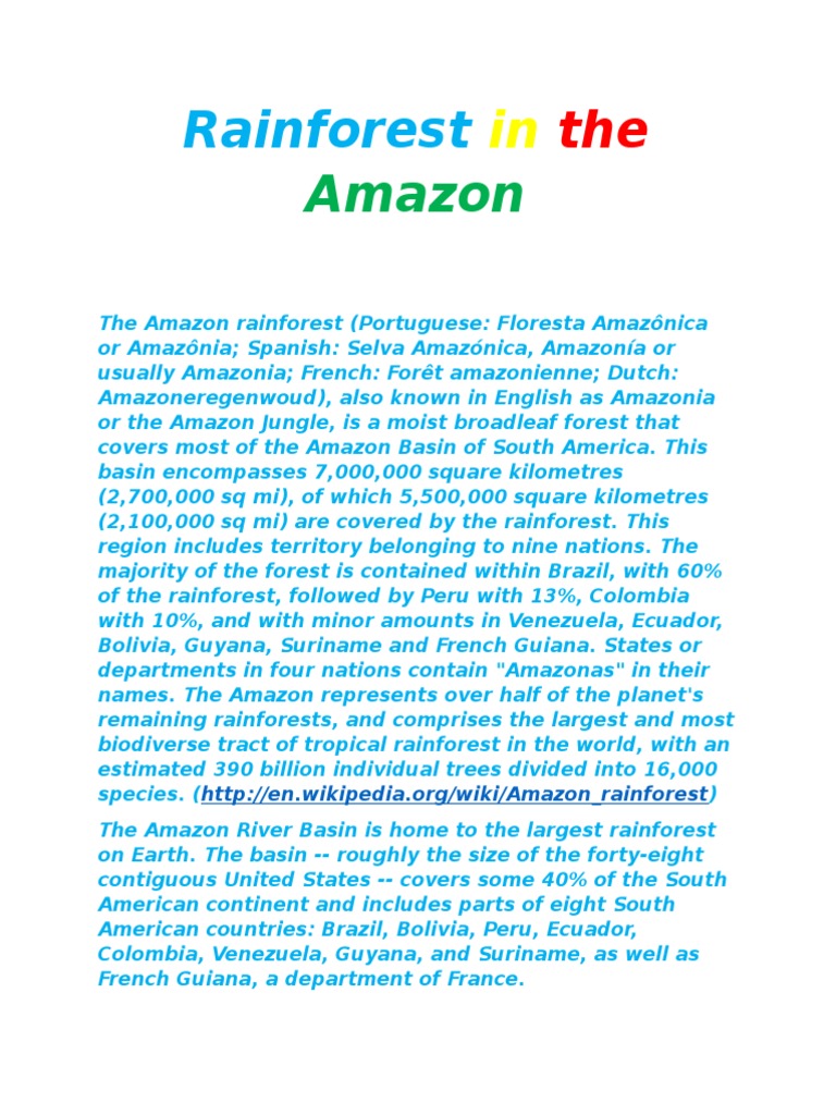 The Amazon Rainforest Pdf Amazon Rainforest Forests