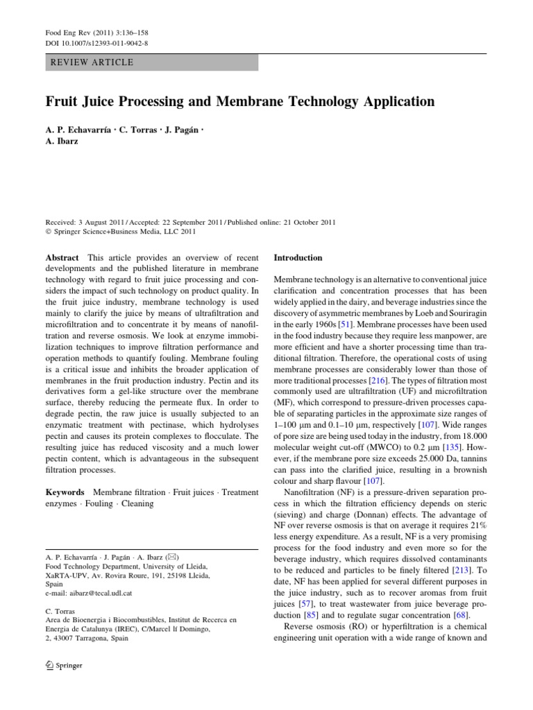 Membrane Technology Applications for Fruit Juice Processing: An ...
