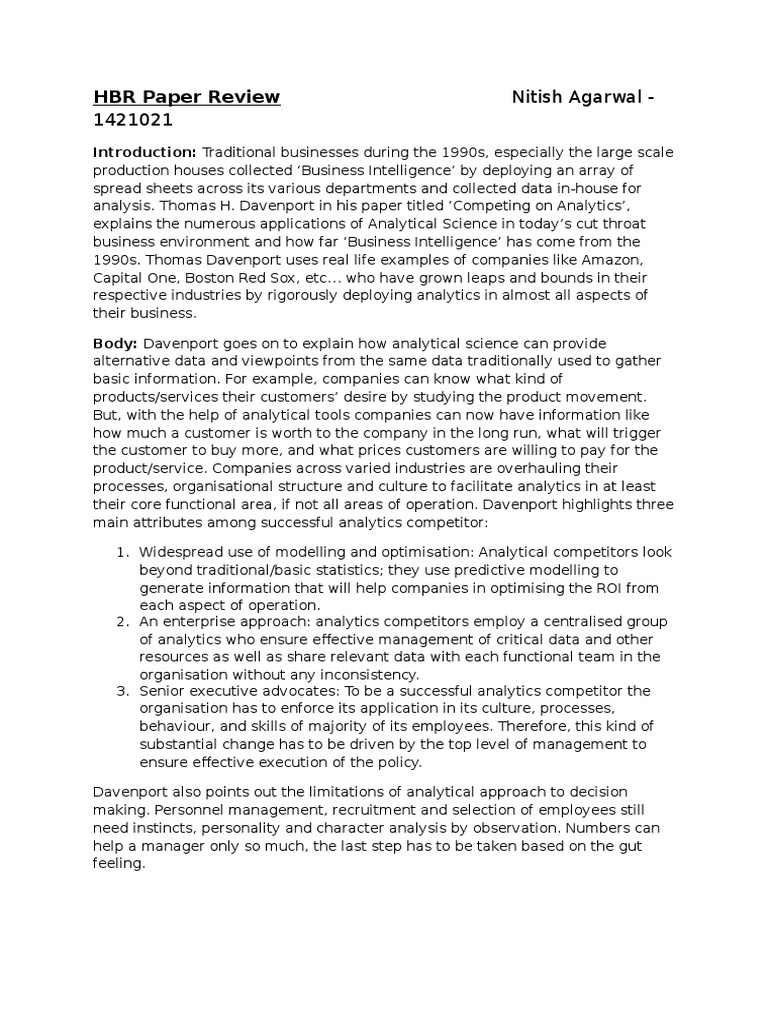 HBR Paper Review - Competing On Analytics | Analytics | Scientific Method