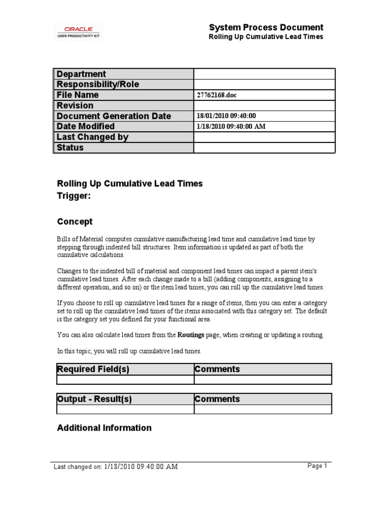 Roll Up Cumulative Lead Times Guide | PDF | Document | Areas Of ...