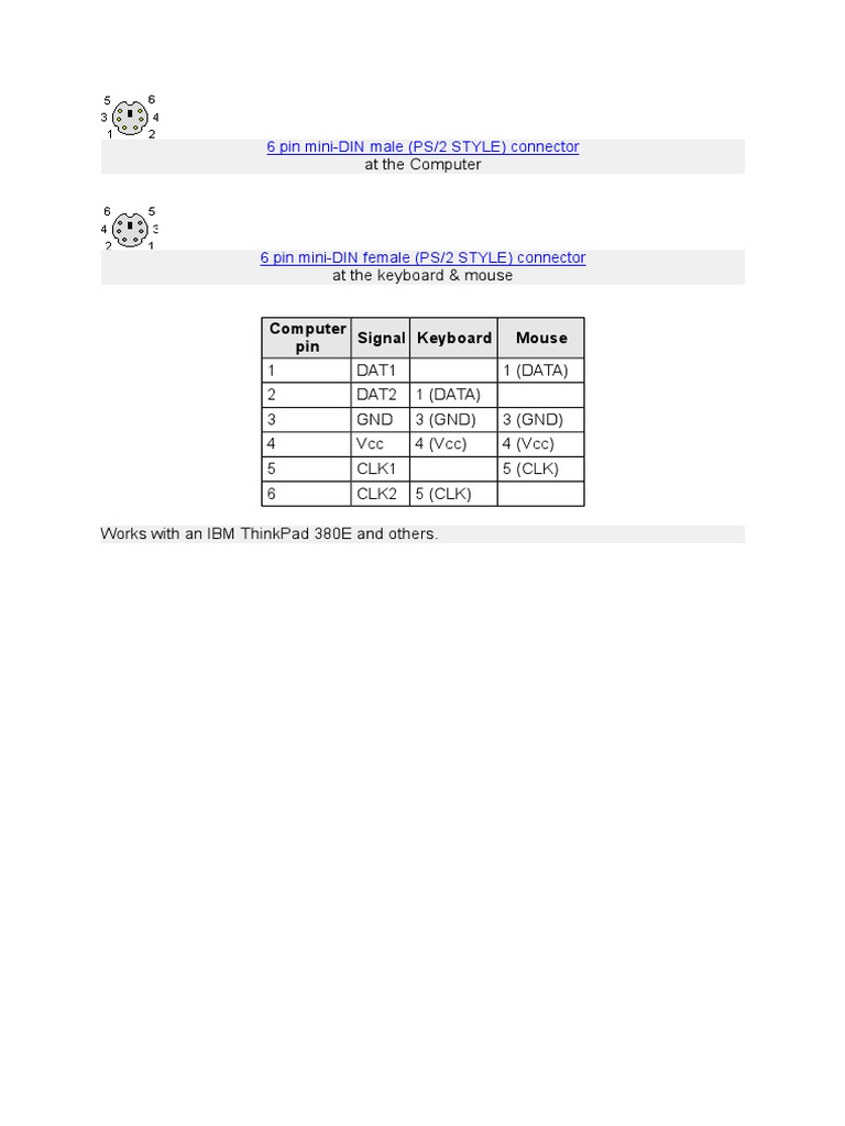 6 Pin Mini-DIN Connector Pinout Guide | PDF | Computers | Technology ...