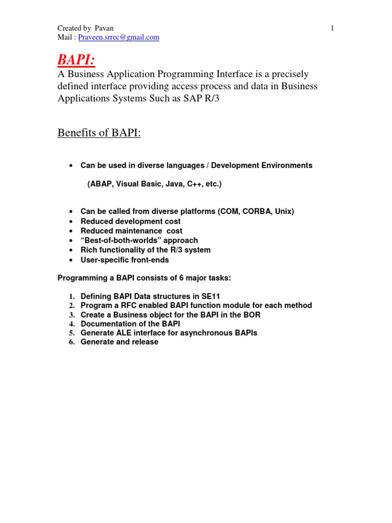 SAP-BAPI With Explanation | PDF | Application Programming Interface ...
