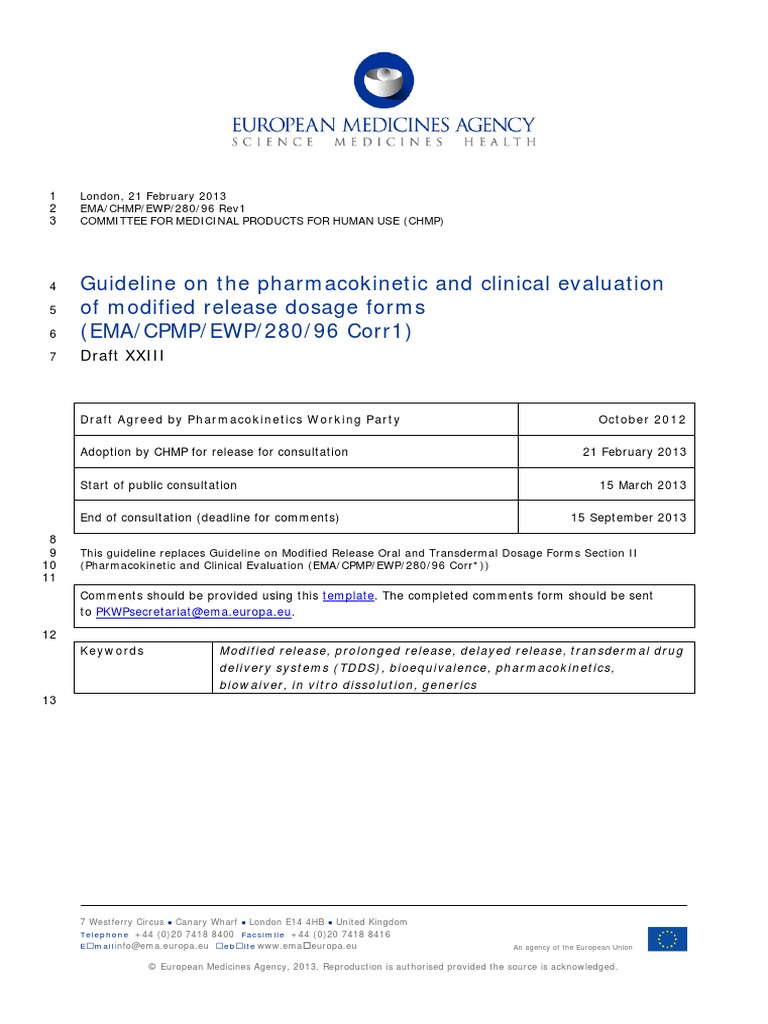 EMA Guidelines Modified Release 2013 Draft PDF Pharmaceutical Formulation