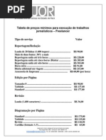 Tabela de Preços Mínimos Para Execução de Trabalhos Jornalísticos – Freelancer