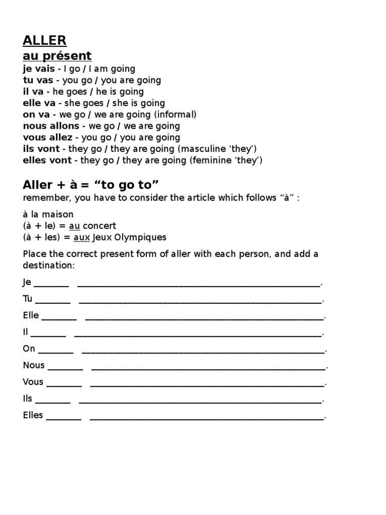 Conjugating the French Verb Aller | PDF | Language Arts & Discipline ...