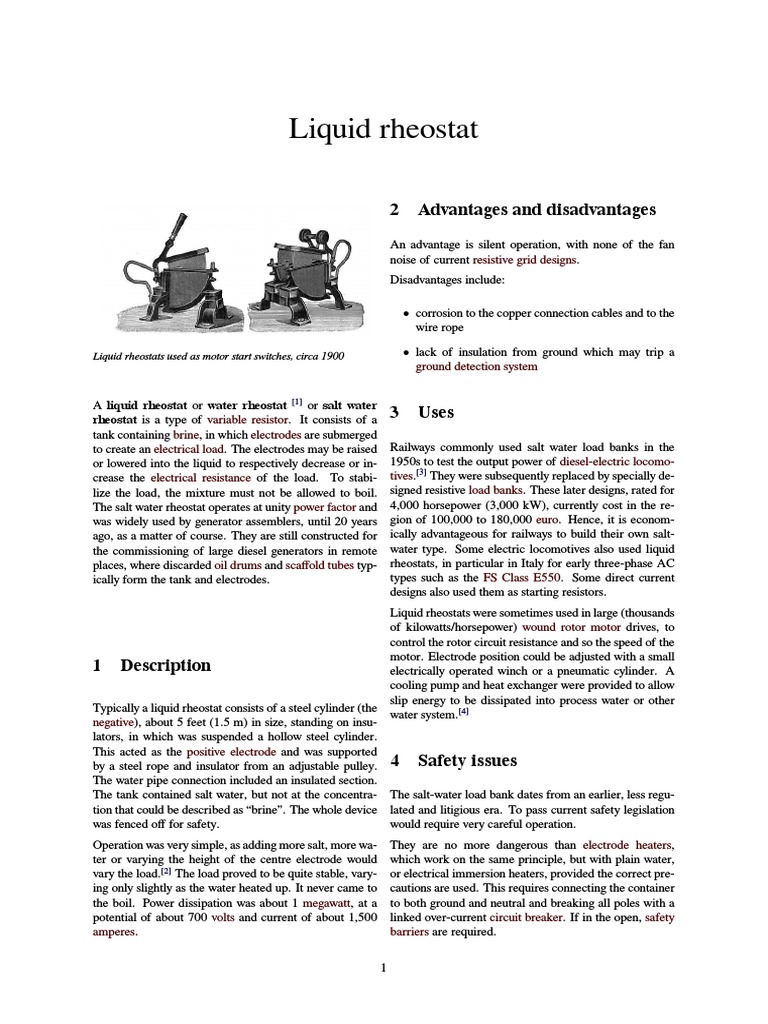 Liquid Rheostat PDF Electrical Components Components