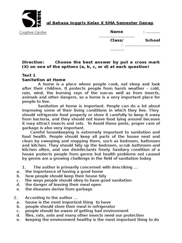 Bank Soal Bahasa Inggris Kelas X Sma Semester Genap Drinking Water Pollution