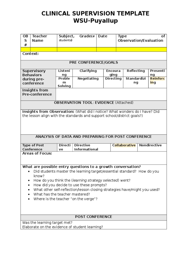 Clinical Supervision Observation Template | PDF | Learning | Cognition