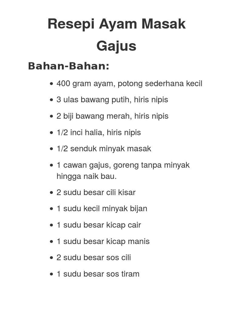 Resepi Ayam Masak Gajus Pdf