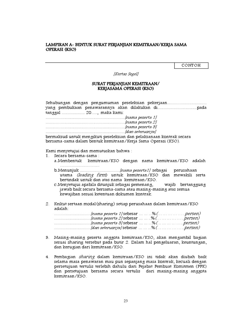 Contoh Surat Perjanjian KSO | PDF