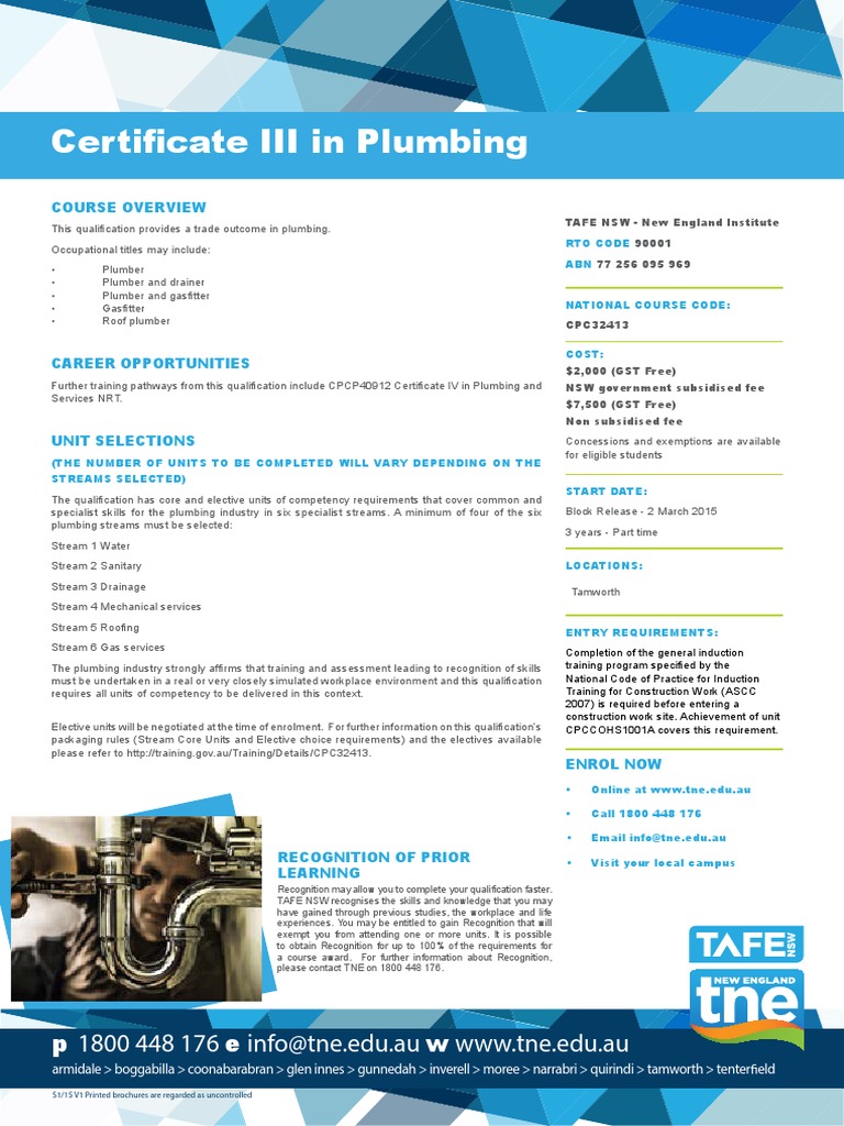 CPC32413 Cert III Plumbing | PDF | Subsidy | Plumbing