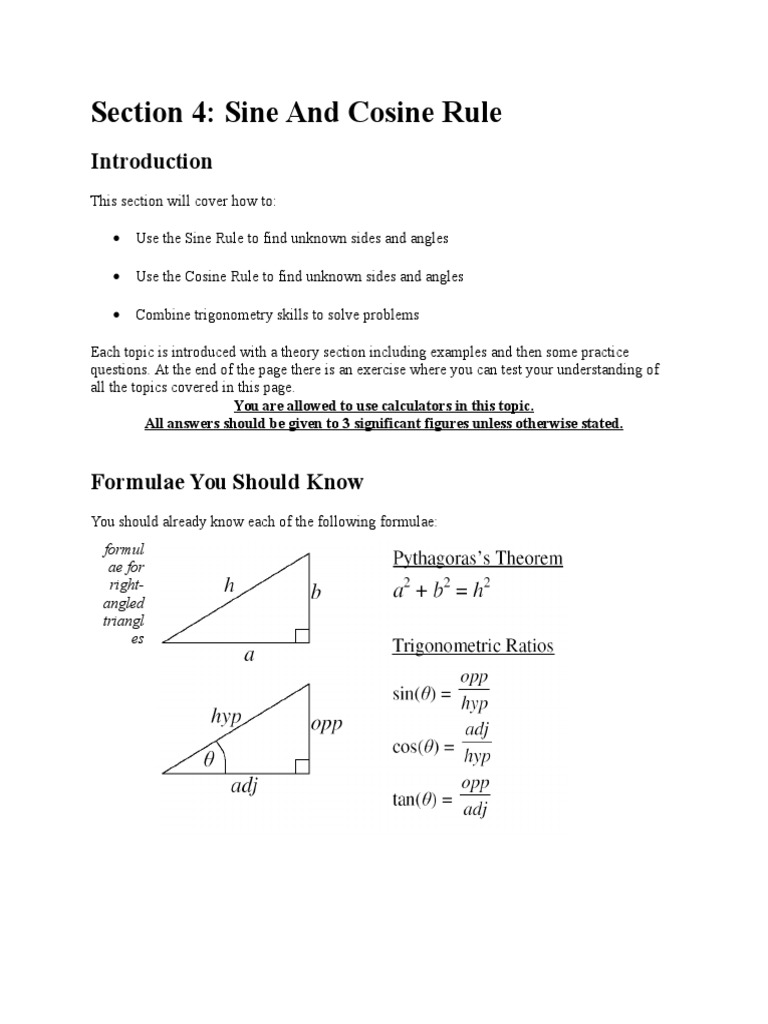 Sine and Cosine Rule | Download Free PDF | Sine | Trigonometric Functions