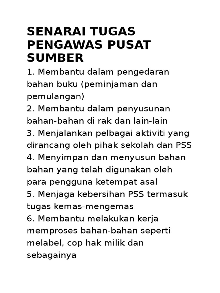 Senarai Tugas Pengawas Pusat Sumber Pdf