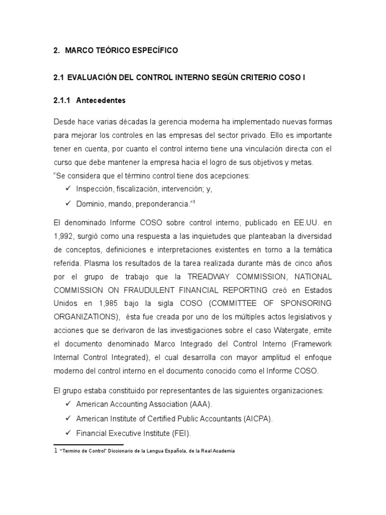 Evaluación del Control Interno COSO I | PDF | Sistema de informacion ...