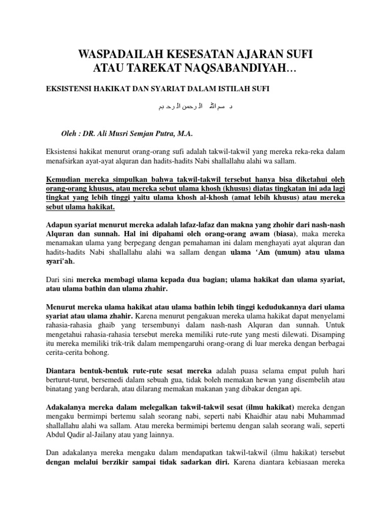 Waspadailah Kesesatan Ajaran Sufi Atau Pdf