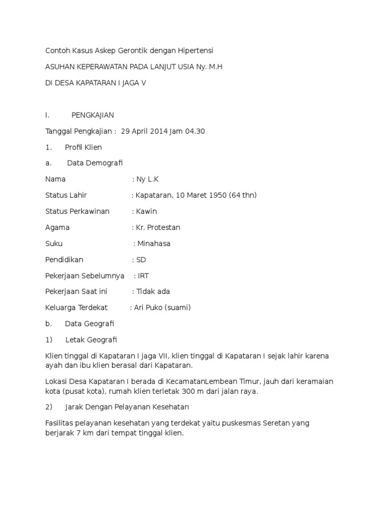 Contoh Kasus Askep Gerontik Dengan Hipertensi