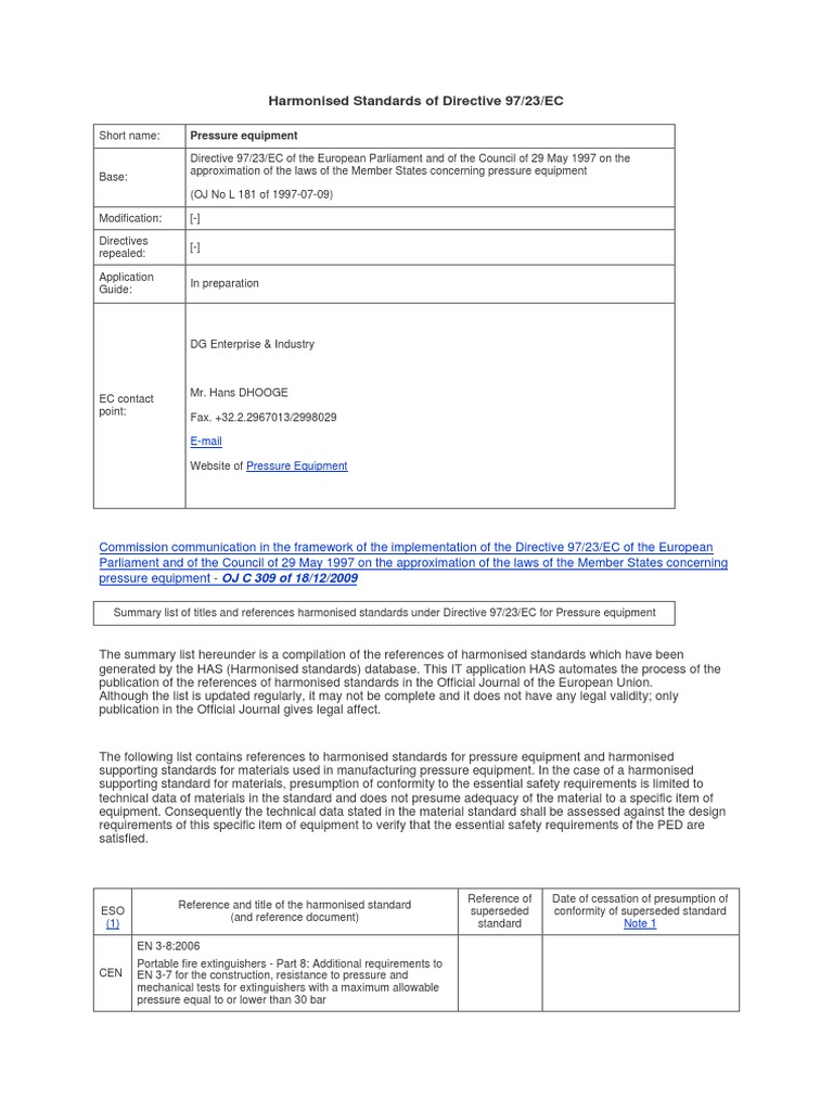Harmonised Standards for PED 97/23/EC | PDF | Steel | Welding