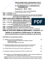 Programarea Calendaristica A Cursurilor 2014 - 2015