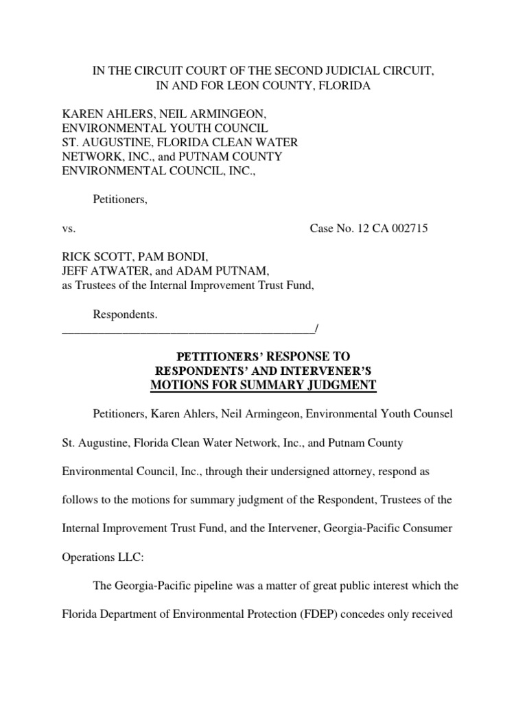 Petitioners Response To Respondents' and Intervener's Motions For