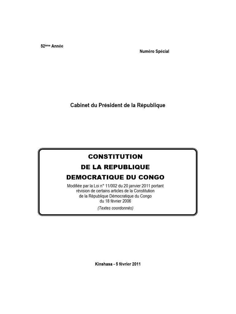 Constitution de La RDC 2011 | PDF | Loi | Droit statutaire