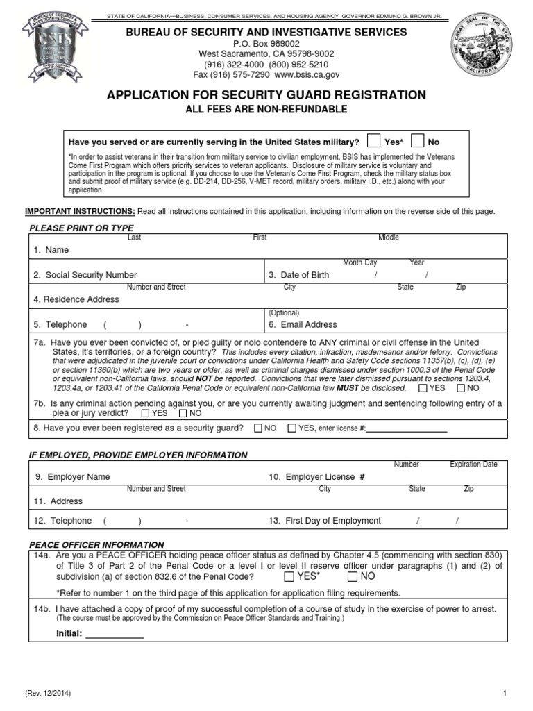 Application For Security Guard Registration Bureau Of Security And