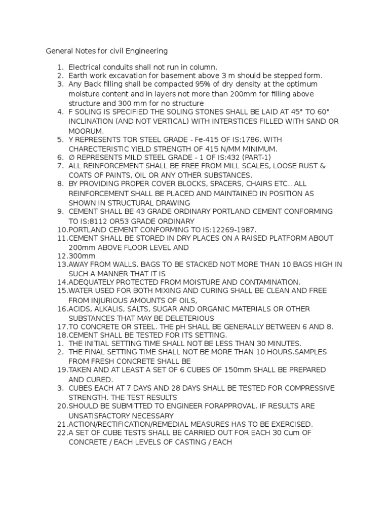 Civil Engineering General Notes | PDF