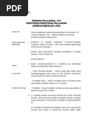 Ordinan Pelajaran 1957 Peraturan Peraturan Pelajaran Disiplin