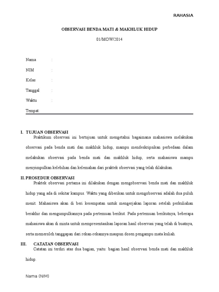 Observasi Makhluk Hidup Benda Mati