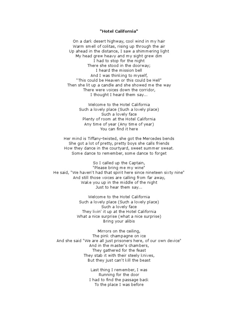 Hotel California (Lyrics) PDF Leisure