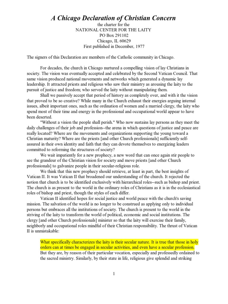 A Chicago Declaration | PDF | Laity | Catholic Church