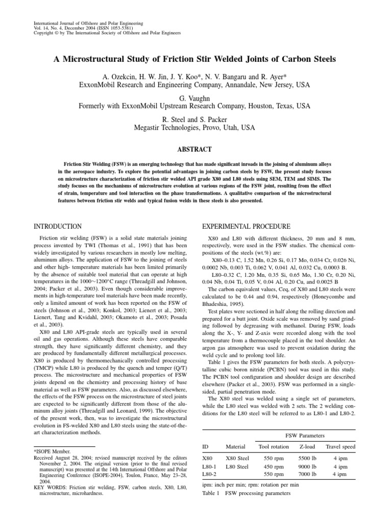 A Microstructural Study of Friction Stir Welded Joints of Carbon Steels ...