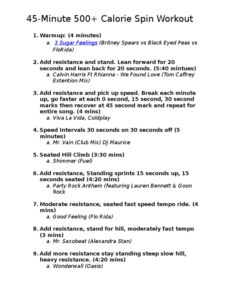 Printable 500 Calorie Spin Workout 1