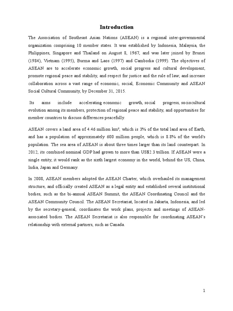 Overview of ASEAN's Formation and Goals | PDF | Asean Free Trade Area ...