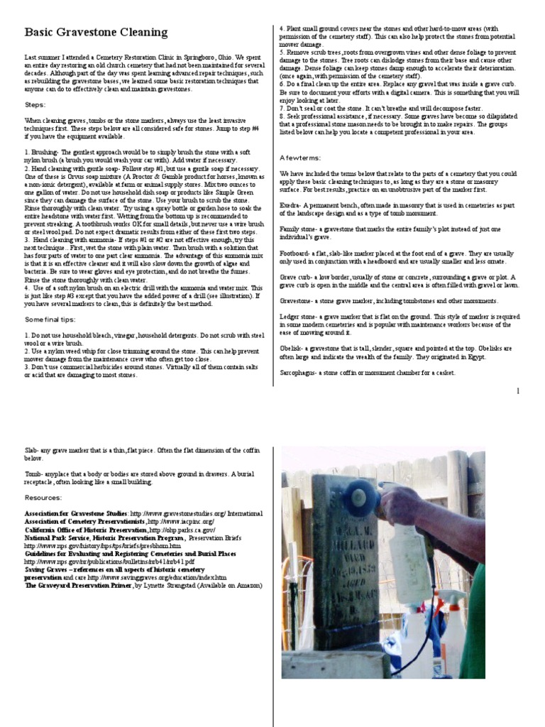 Basic Gravestone Cleaning | PDF | Headstone | Cemetery