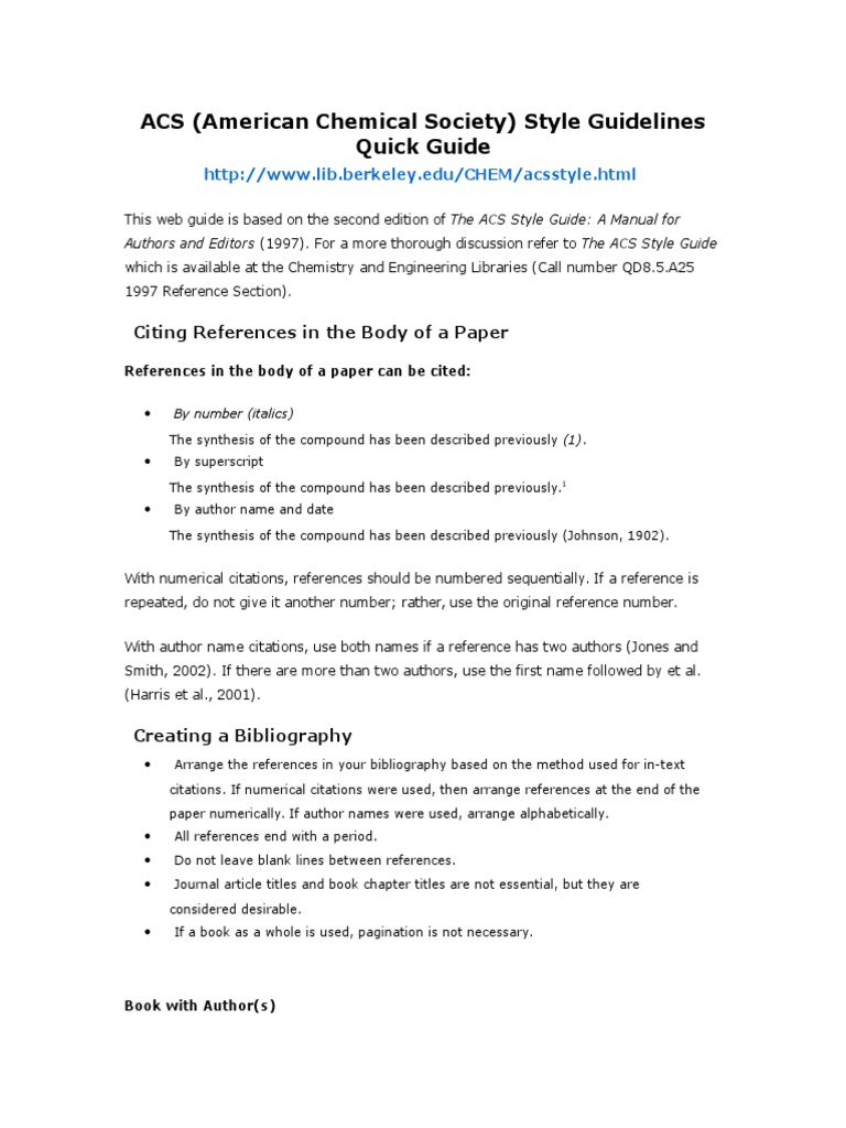 ACS Style Guide | | Citation | Chemistry