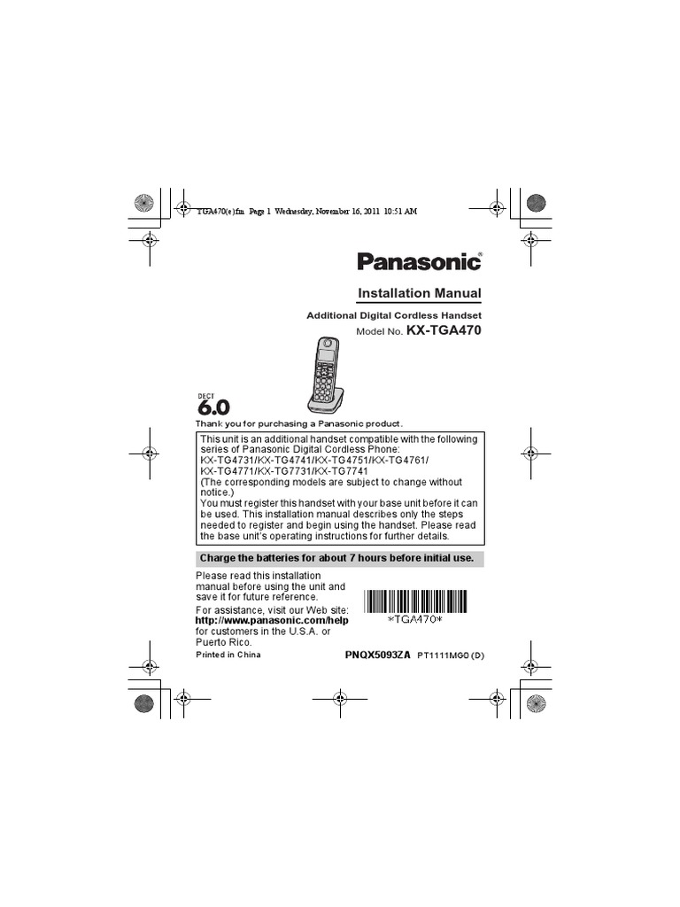 Panasonic Kx-tga100n Cordless Telephone User Manual | Battery (Electricity)  | Electromagnetic Interference