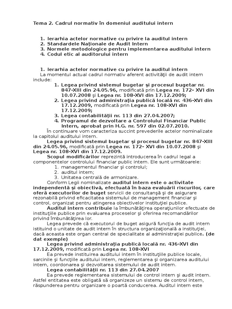 Cadrul Normativ in Auditul Intern. | PDF