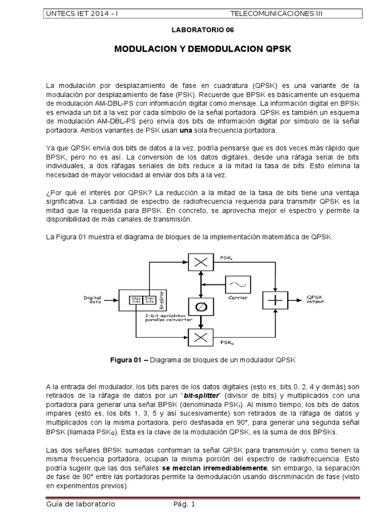 Laboratorio 06 - QPSK | PDF | Modulación | Ingeniería en telecomunicaciones