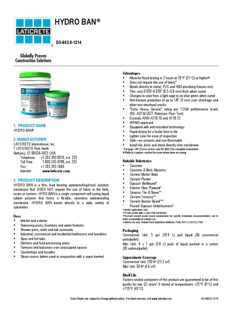 Laticrete Hydro Ban Installation Instructions PDF Adhesive Plywood
