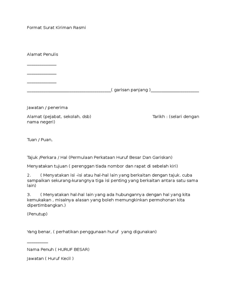 Format Surat Kiriman Rasmi