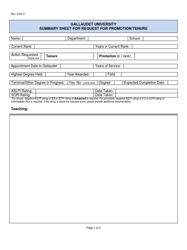 Promotion and Tenure Summary Sheet | PDF
