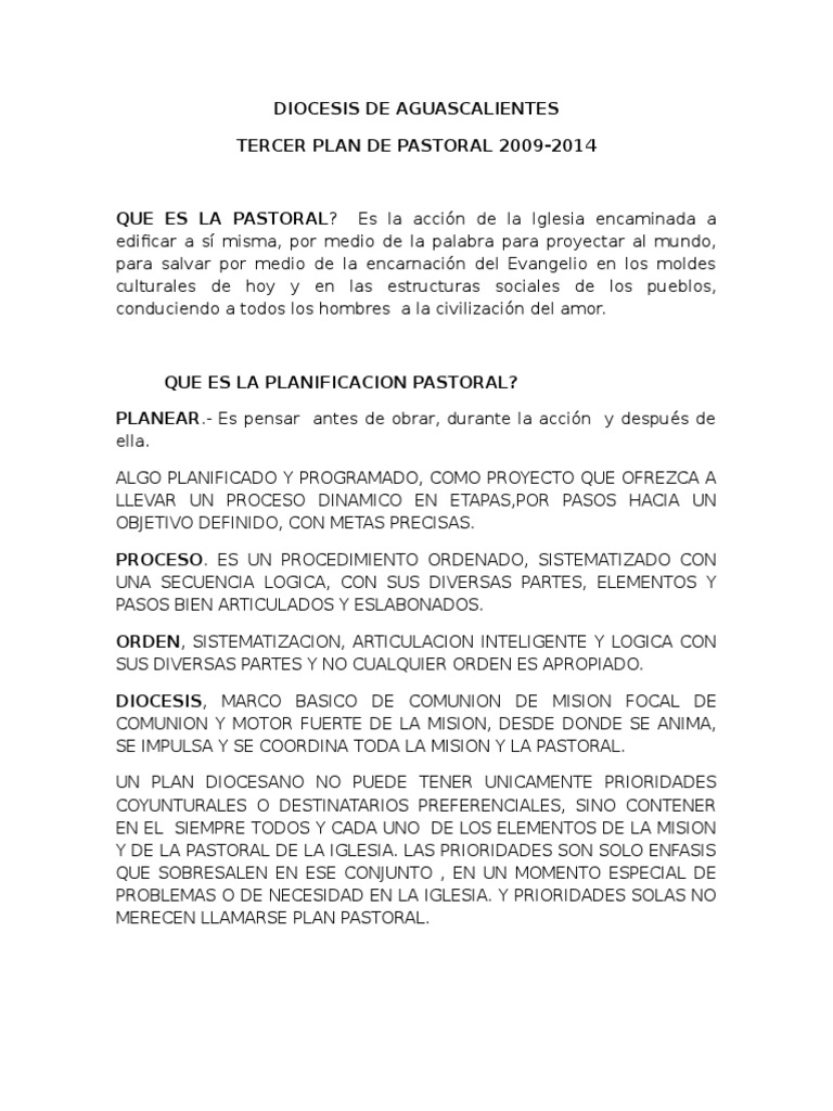 Tercer Plan Diocesano de Pastoral | PDF | Iglesia Católica | Misionero