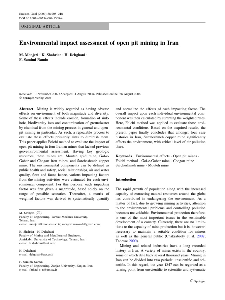 Environmental Impact Assessment of Open Pit Copper Mining in Iran | PDF ...