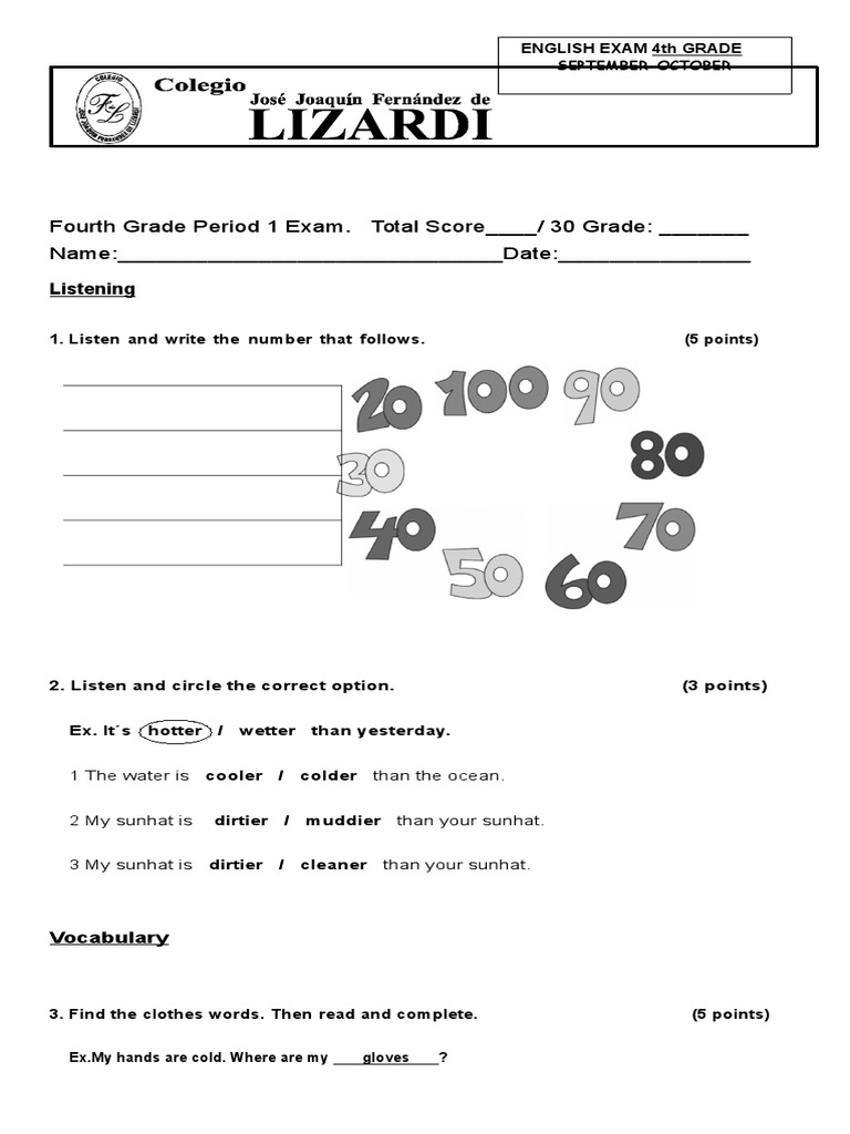 fourth-grade-period-1-exam-total-score-30-grade-name-date