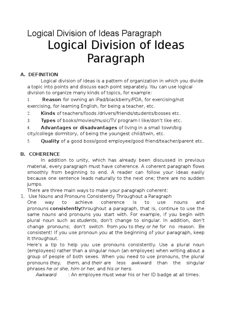 Logical Division Of Ideas