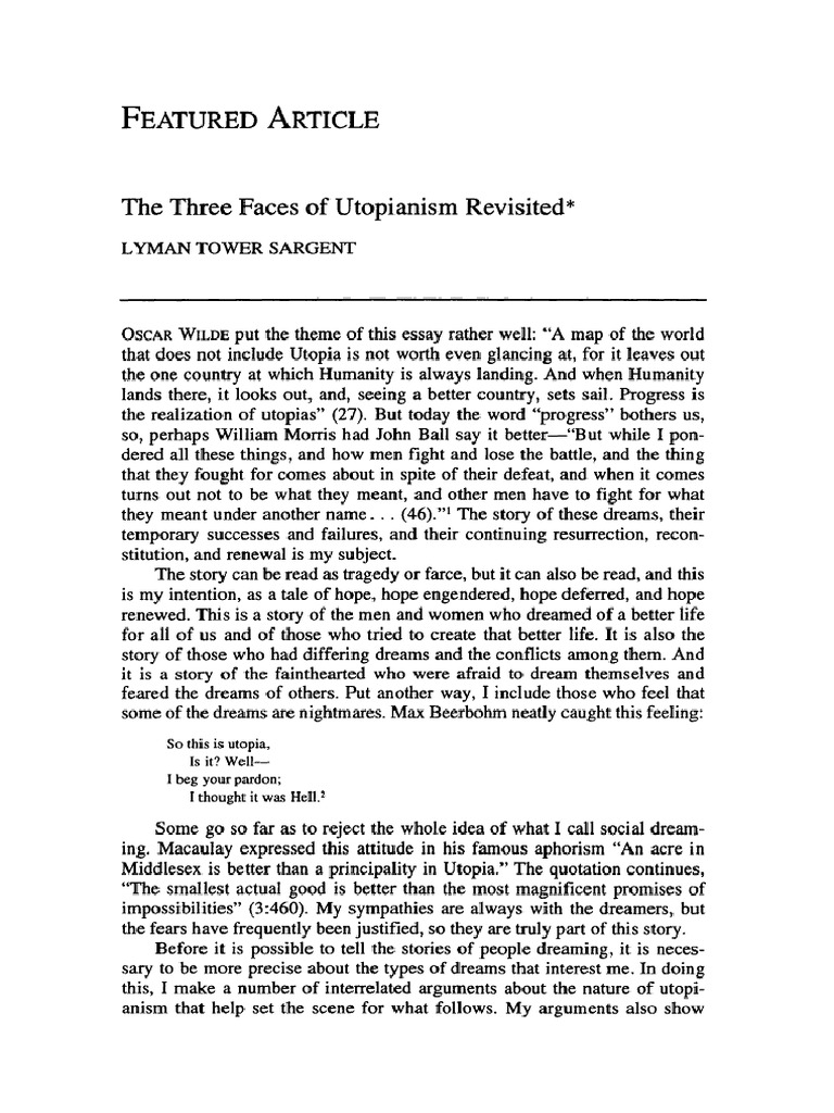 SARGENT, Lyman Tower. The Three Faces of Utopianism Revisited PDF