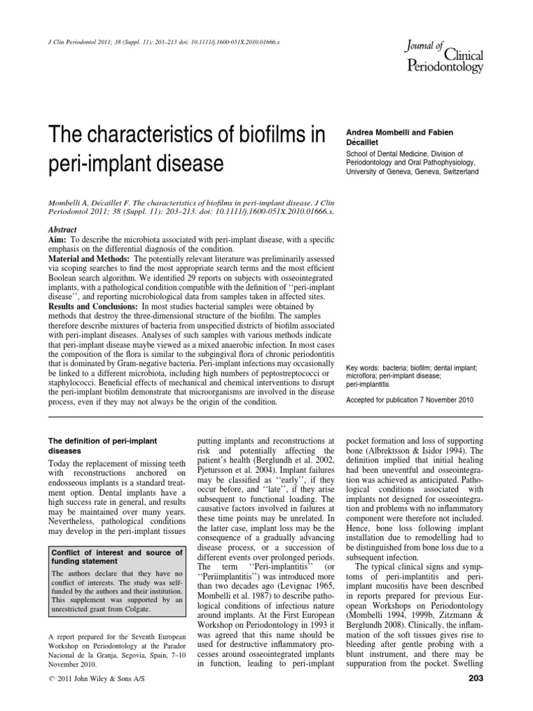 The Characteristics of Biofilms in PeriImplant Disease PDF Biofilm