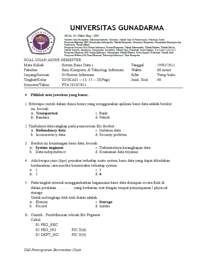 Contoh Soal Uts Pemrograman Berorientasi Objek Contoh