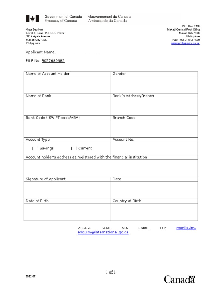 Banking Information Form PDF